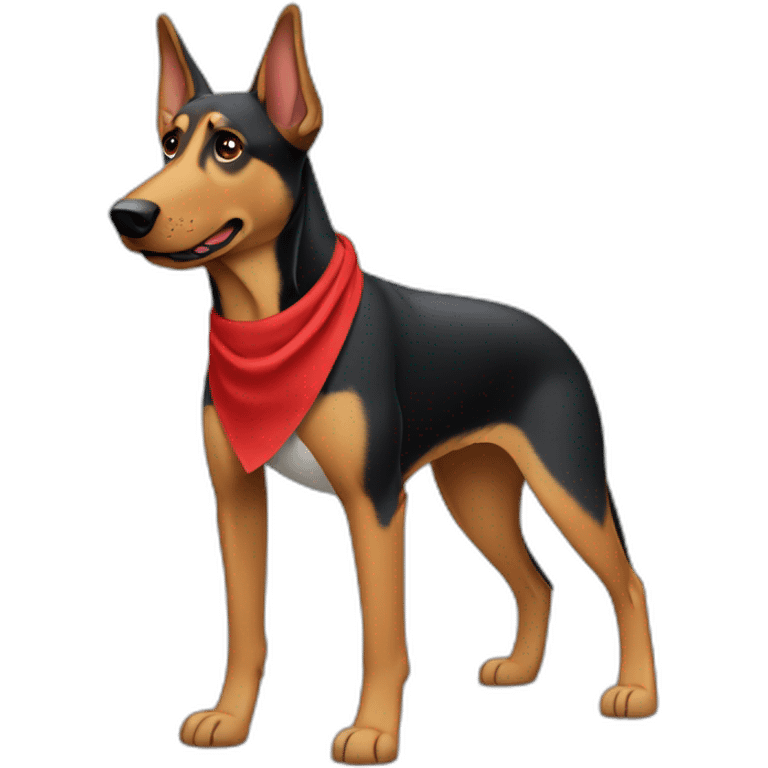 Coonhound/German Shepherd dog wearing small plain red bandana walking with left floppy ears emoji