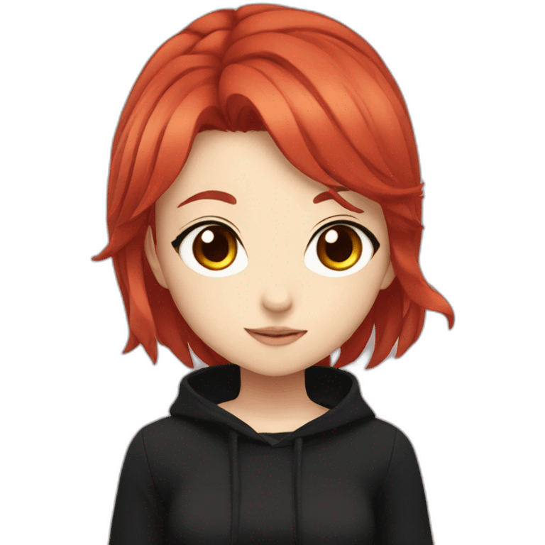 anime girl with red hair and black clothes emoji