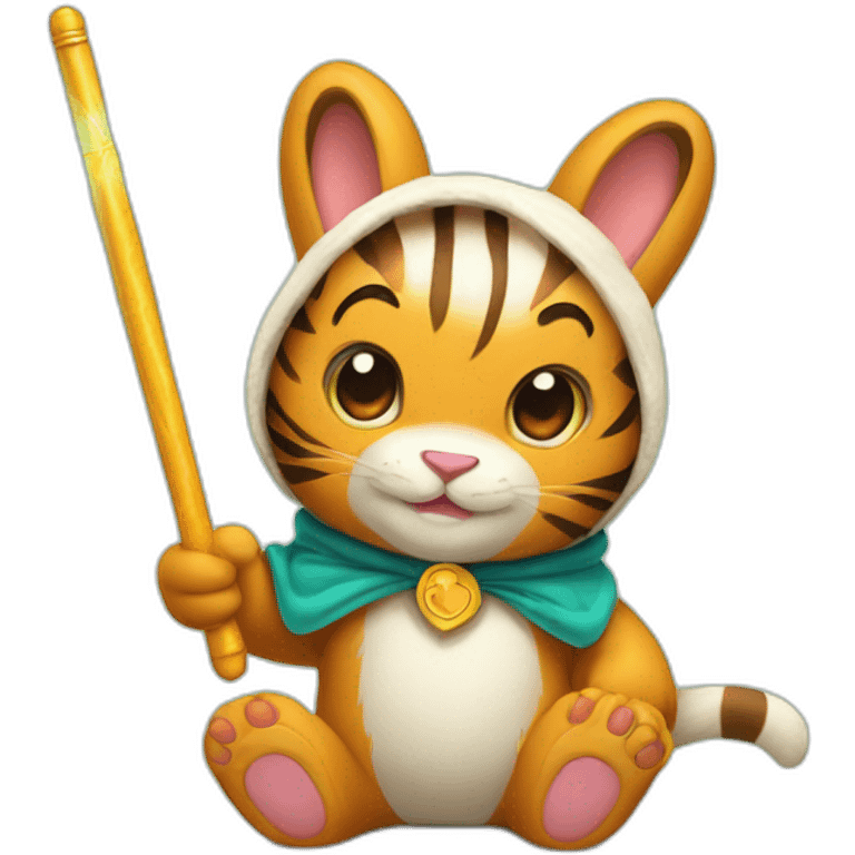 cute tiger bunny bear holding a magic wand emoji