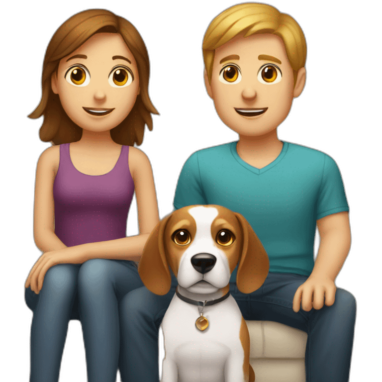 Brown hair White boy and girl and beagle Sit on couch emoji