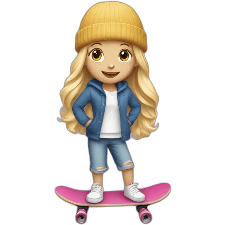 Little blond girl with beanie on skateboard emoji