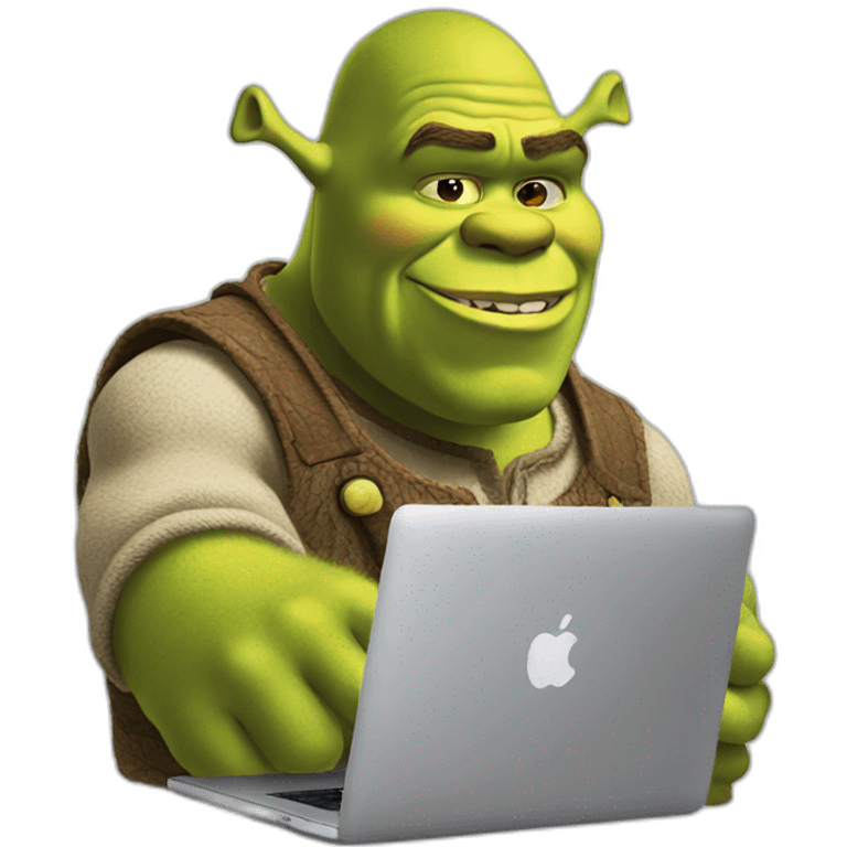 Shrek typping on a Macbook emoji