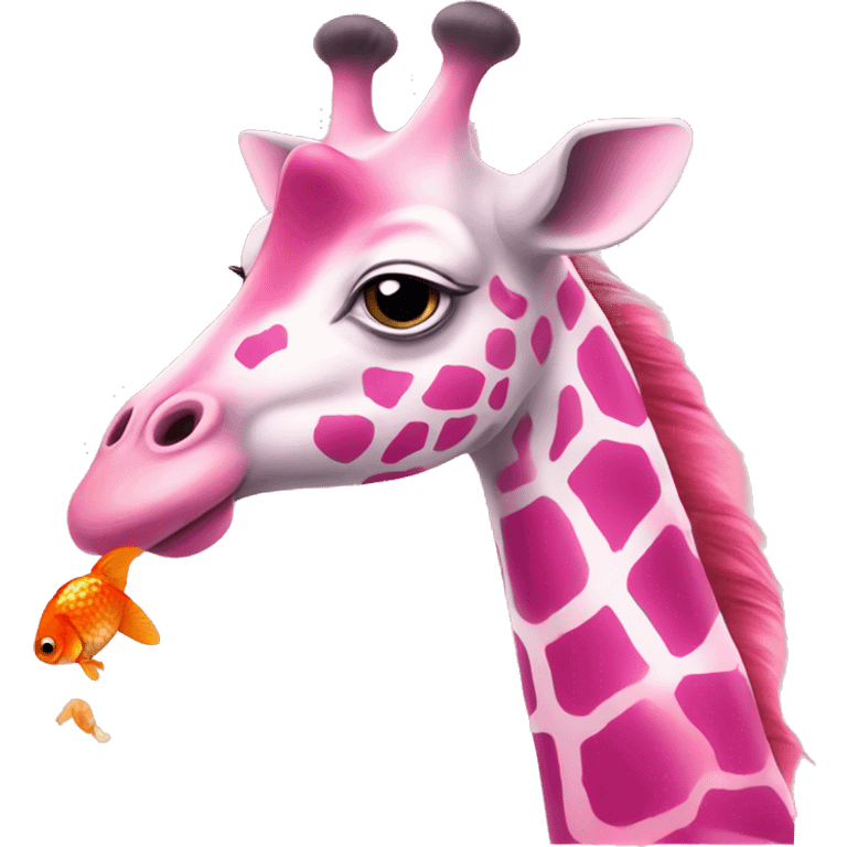 Pink giraffe eating goldfish emoji