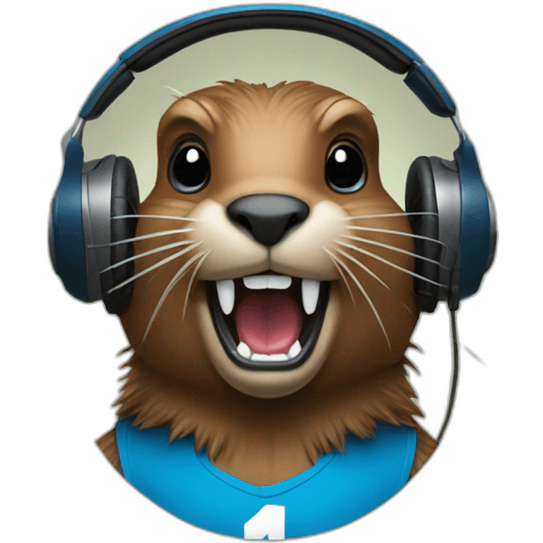 beaver with headphones, two longs teeths and blue 84 jersey emoji