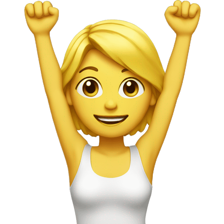  Woman with yellow skin and feet raising both arms in the air emoji