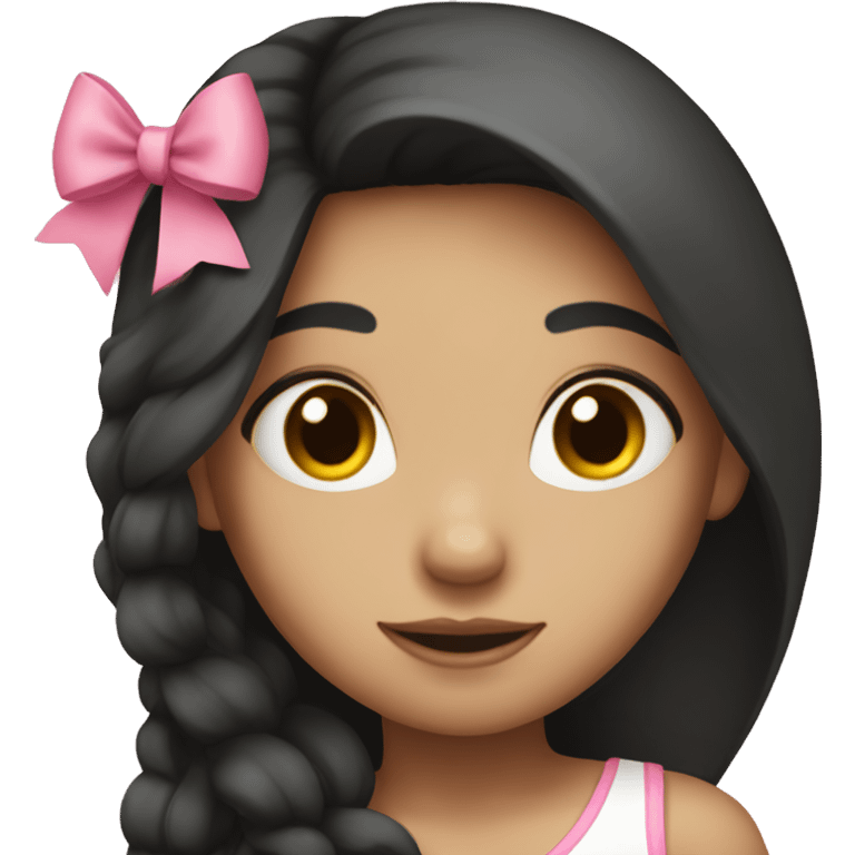 A girl with long dark hair with a pink bow emoji