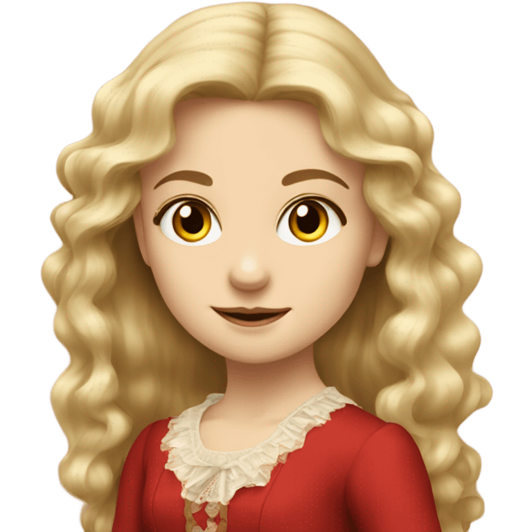 Blond and long hair on edwardian girl using a red dress emoji