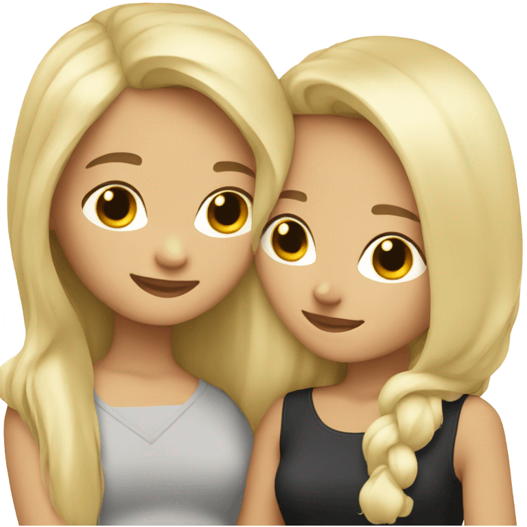 Brunette hair friend hugging a blonde hair friend  emoji