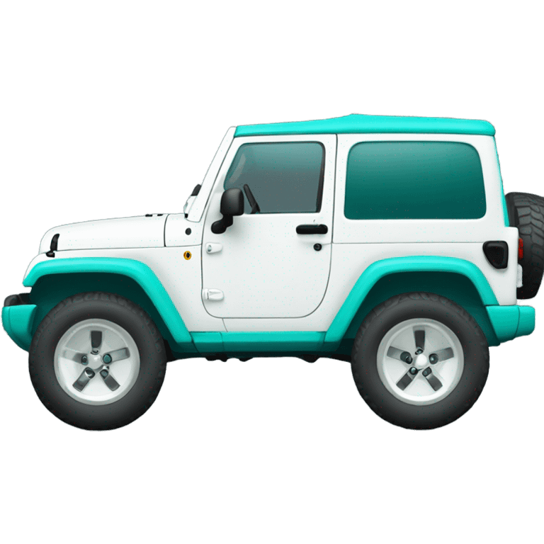 White Jeep with big tires and teal accents  emoji