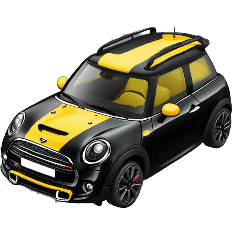 Black mini cooper f56 with yellow mirror  black roof  emoji