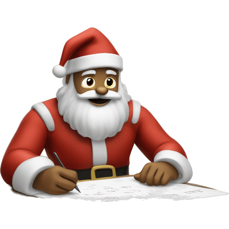 Santa is sitting on a desk, writing something down on a sheet of paper, solving complicated math puzzles  emoji