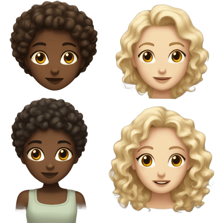 brown skin girl with dark curly hair and a white girl with blonde curly hair emoji