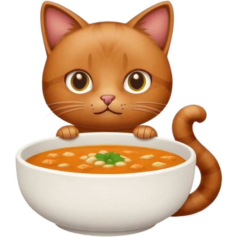 brown cat with bowl of soup emoji