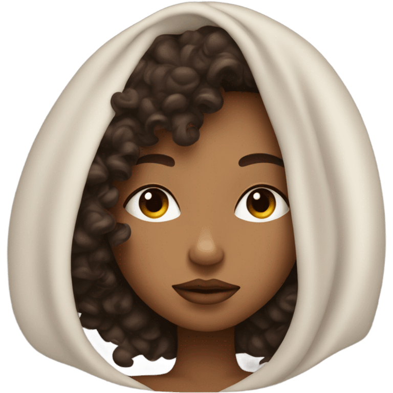 natural light shade girl with dark brown curly hair sleeping, juicy lips  emoji