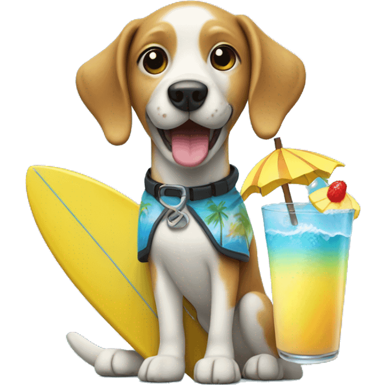 Surfing dog holding a pina colada  emoji