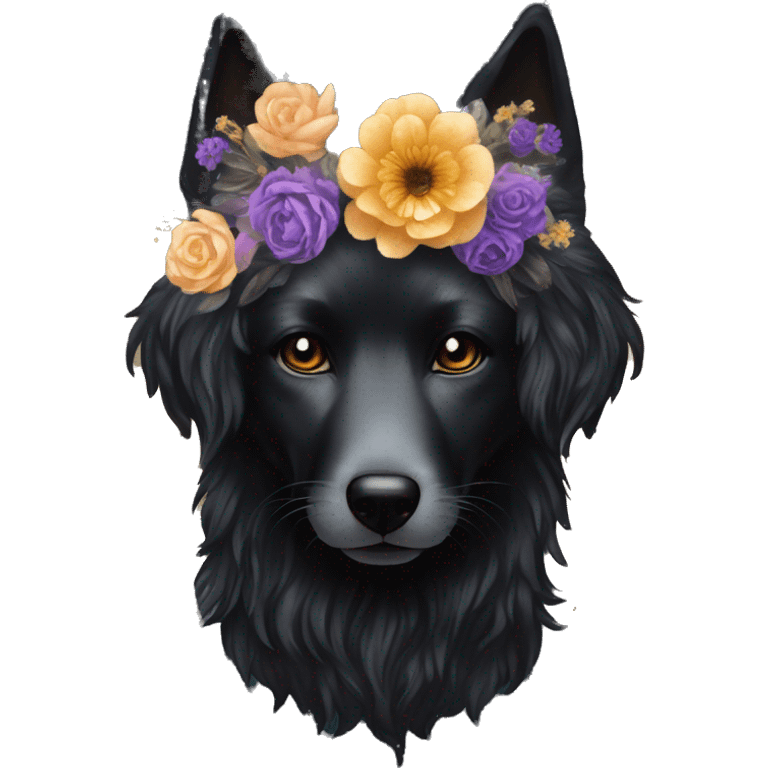 Black iridescent fluffy dog fox head zombie skeleton gold mechanical nebula galaxy stars flowers fairy lights vintage emoji