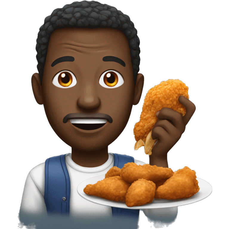 African man eating deep fried chicken emoji