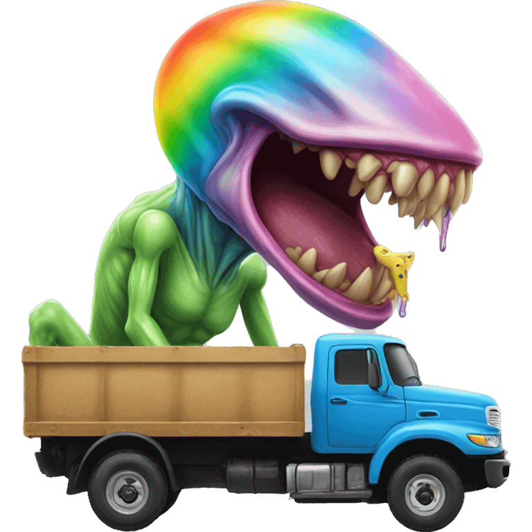 Rainbow alien licking a truck emoji