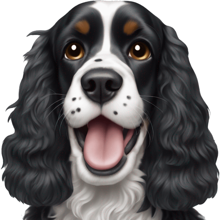 black and white english cocker spaniel with nose spots and open mouth emoji