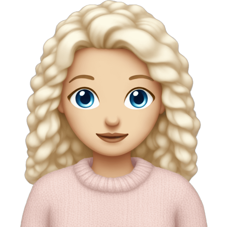 Pretty blue eyed white girl with light pink sweater cozy emoji