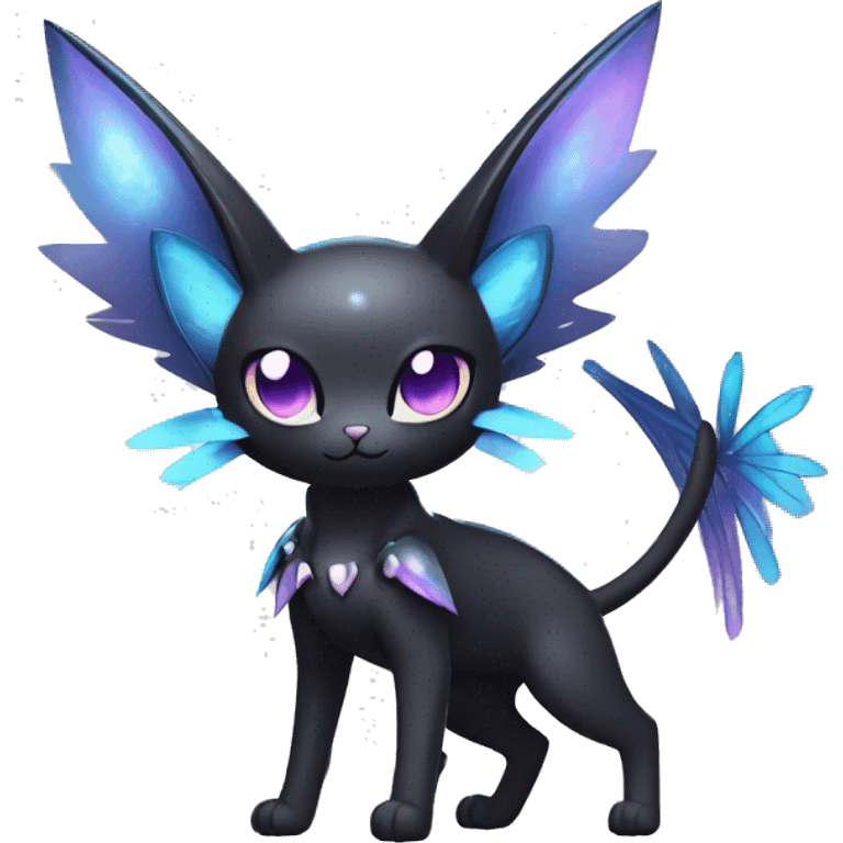 Shiny Cool Punk pastel Black beautiful ethereal fantasy Kawaii Sona Fakemon-cat-animal with edgy bat-wings-ears Full Body emoji