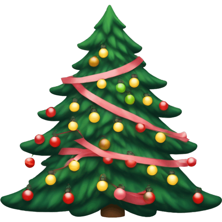 Christmas tree with red and green lights. Add pastel pink ribbon on top. Be more detailed emoji