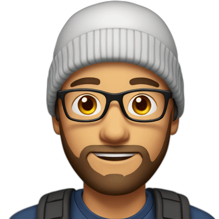 young dark-haired white man with a orange beanie, glasses and beard emoji