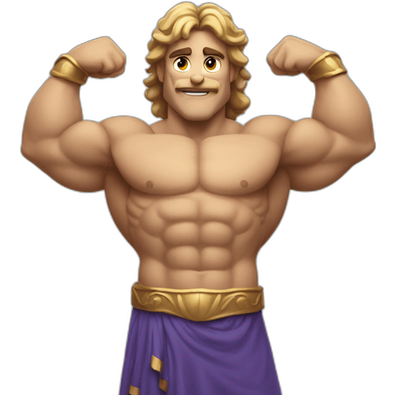 Muscular Greek god flexing with arms in air emoji