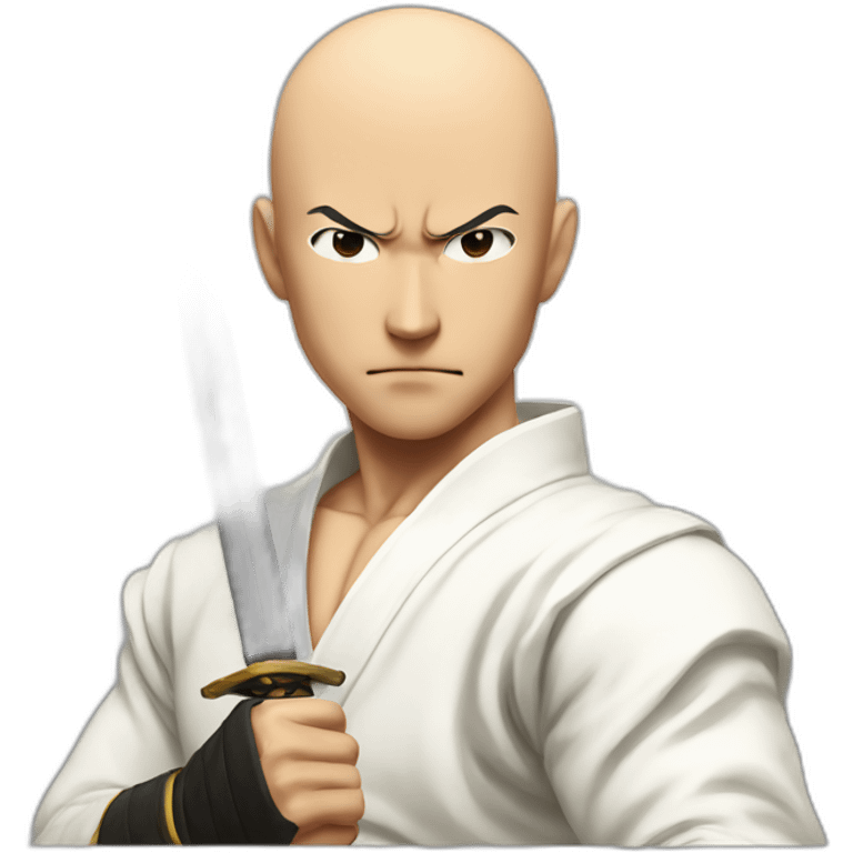 saitama serious punch with a katana on his right hand emoji