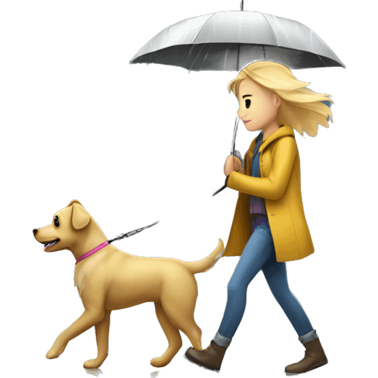 Blonde girl walking dog under the rain emoji