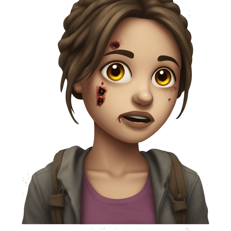 brown haired girl indoors portrait, zombie emoji