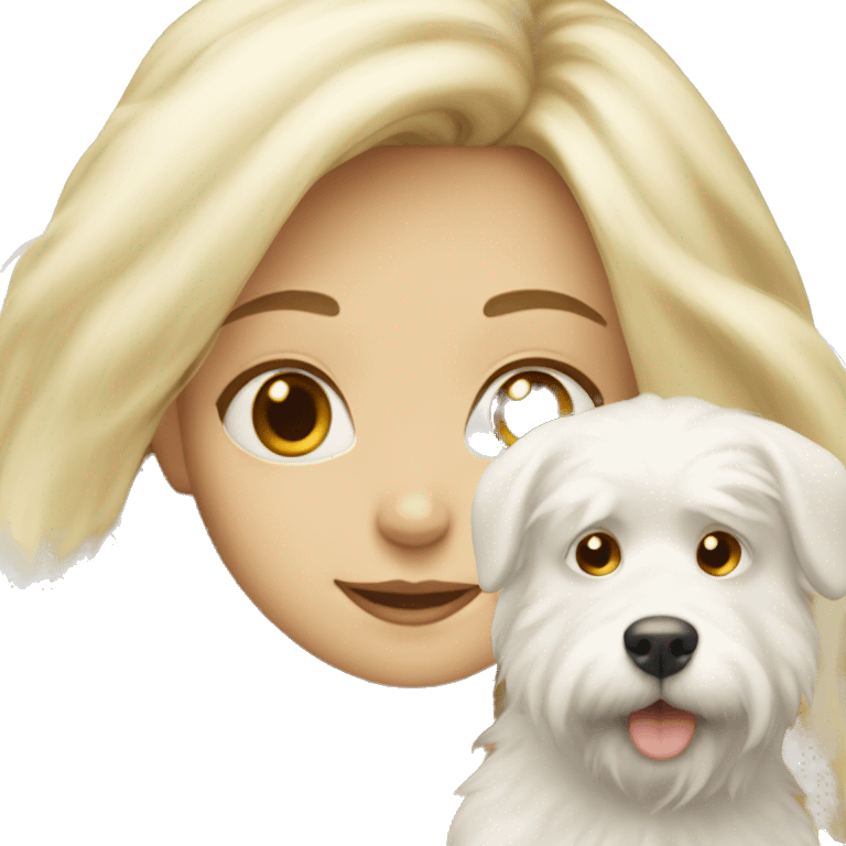 blonde girl with a white fluffy dog emoji