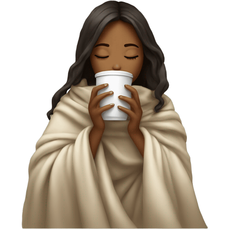 Light girl inside a blanket sipping coffee eyes closed emoji