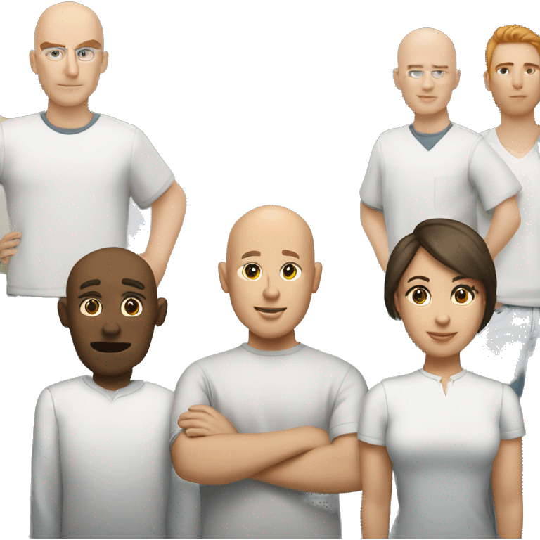 go tech team, 5 people, 3 males, 2 females, all white, 1 male bald head, 2 males short hair emoji