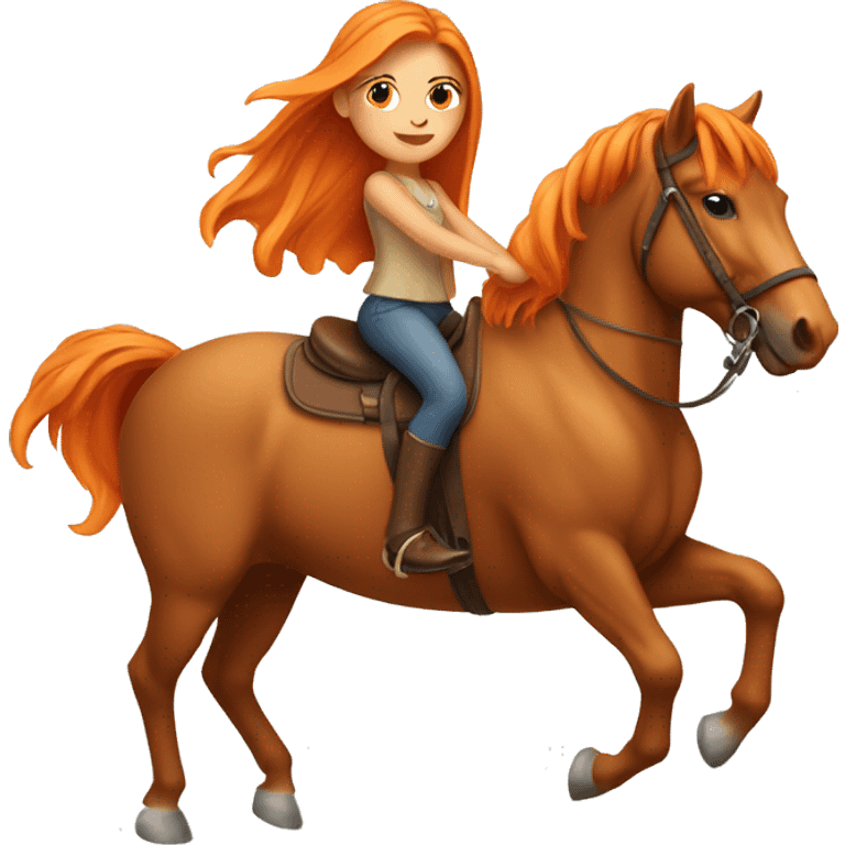 Tan girl with long orange hair riding a horse emoji