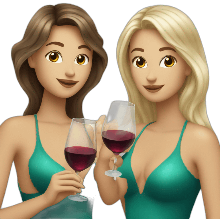 One blond and two brown hair mermaids drinking wine emoji