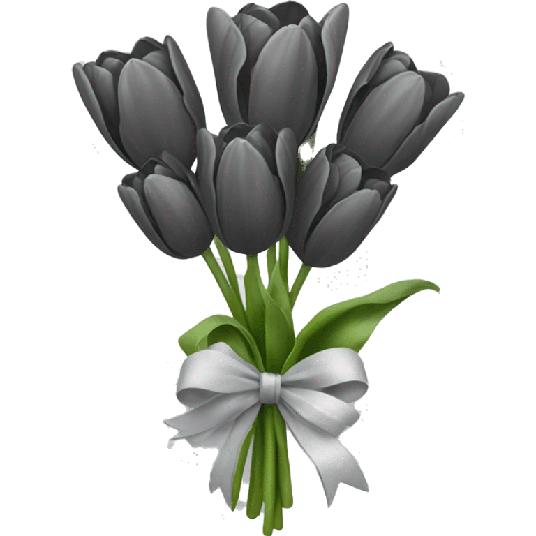 light black tulip bouquet with light grey bow and snow emoji