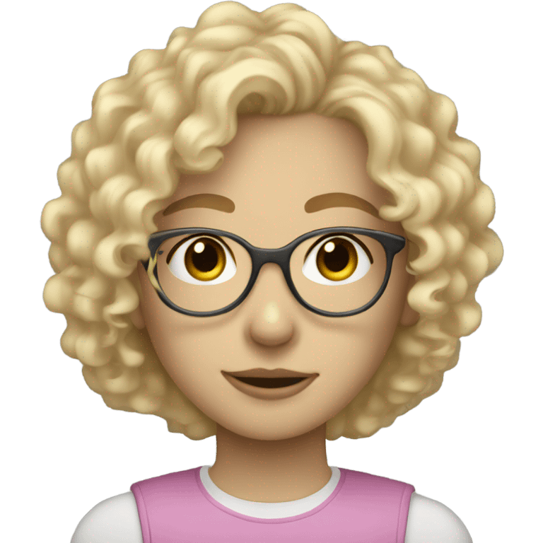 Blonde teen girl with curly hair and clear glasses and pale skin emoji