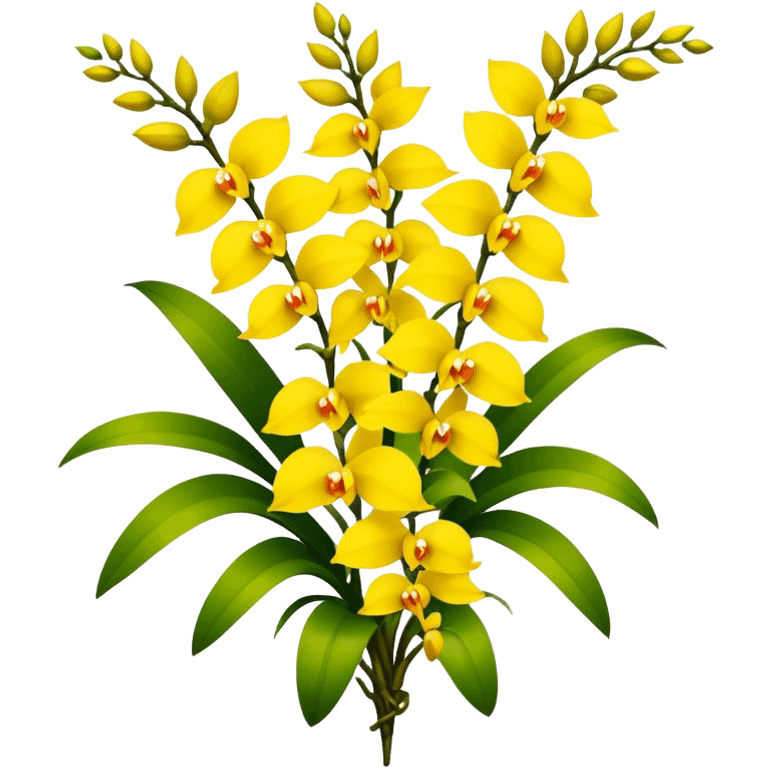 big bouquet yellow Dendrobium Orchid flower, stem, leaf emoji