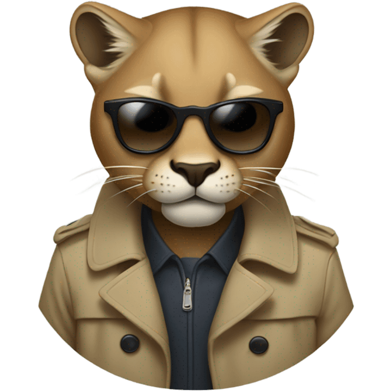 Mountain lion wearing dark glasses and a trenchcoat emoji