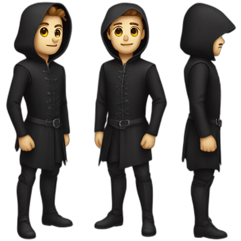 medieval evil spy putting normal clothes over a black suit emoji