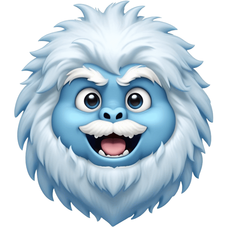 Cinematic Comical Yeti Portrait Emoji, with a cartoonishly exaggerated, fluffy figure in cool, frosty whites and icy blues, head tilted in an overly surprised expression with wide, comically sparkling eyes and a quirky, open-mouthed grin, simplified yet hilariously detailed, glowing with a soft frosty outline capturing the meme-worthy fun of a yeti in playful shock! emoji