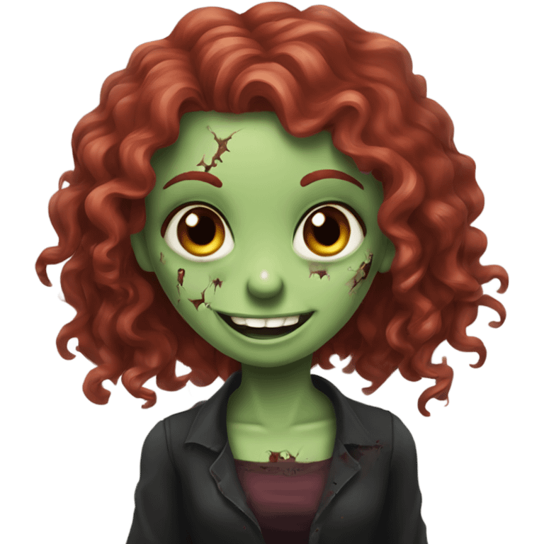 Happy zombie girl red long curly hair with both hands in the sue, black blouse emoji