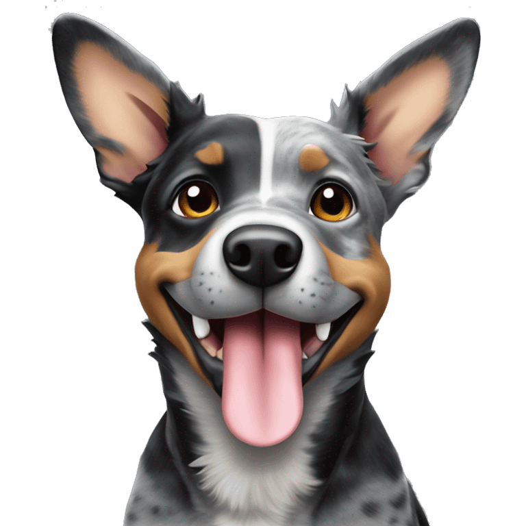 Australian black and grey cattle dog with its tongue out  emoji