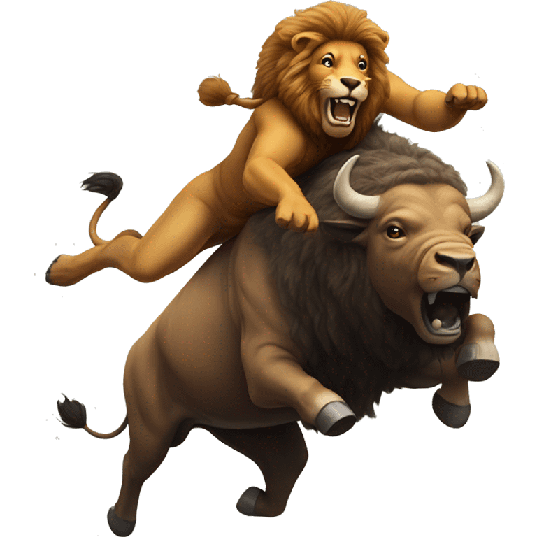 Buffalo jumping over a lion emoji