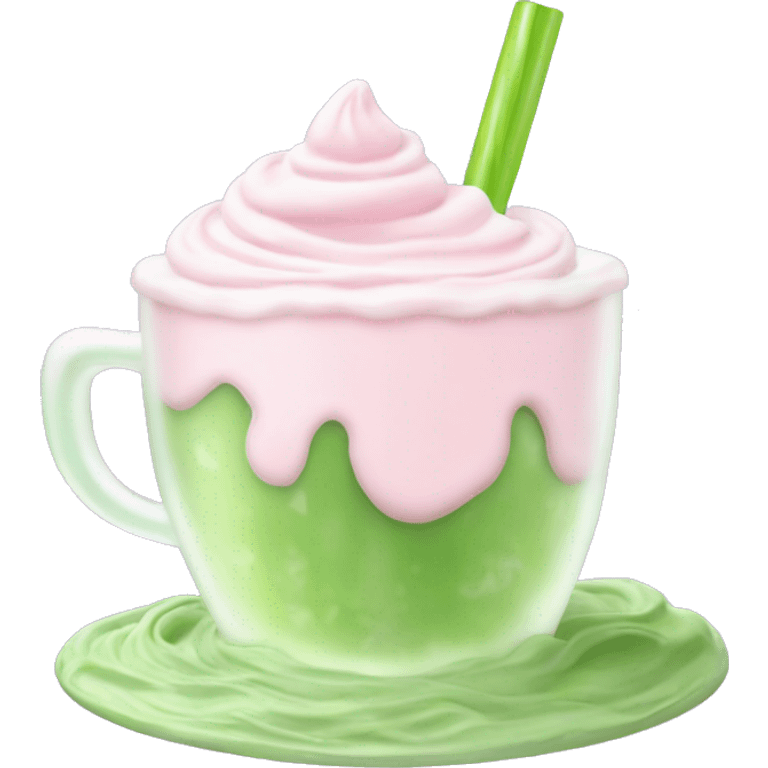 Clear tumblr cup with light pink drink, matcha foam, and whip cream on top emoji