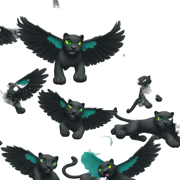 winged black leopard with turquoise eyes flying emoji