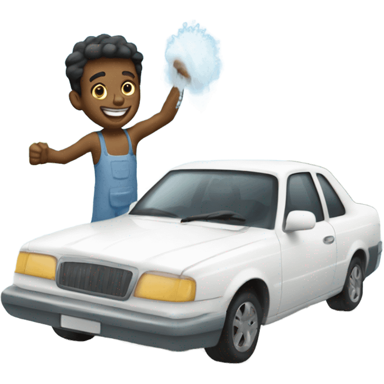 Happy guy washing a white car emoji