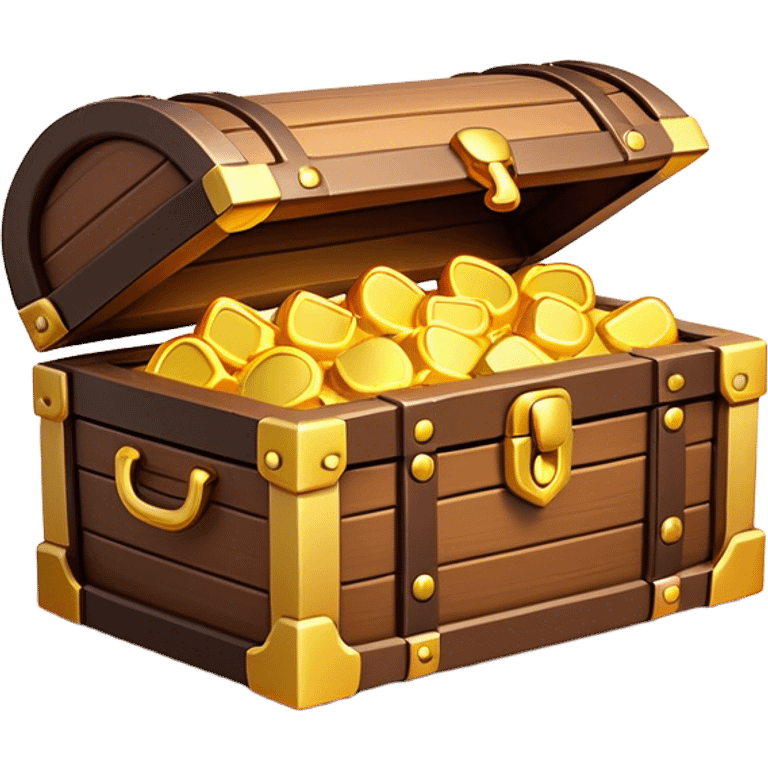 Clash of Clans aesthetic: Cinematic Playful Pixel 3D Treasure Chest Emoji, rendered in a 3D vector-style similar to standard emojis with minimal shading and bold, simplified shapes. A compact, distinct form with signature details, softly glowing with a pixelated adventure charm. Simplified yet unmistakably iconic, highly detailed and consistent, glowing with a soft radiance and high shine. Stylized with a touch of classic pixel-art charm and a soft glowing outline, capturing the essence of a beloved gaming relic with a friendly, playful manner! emoji