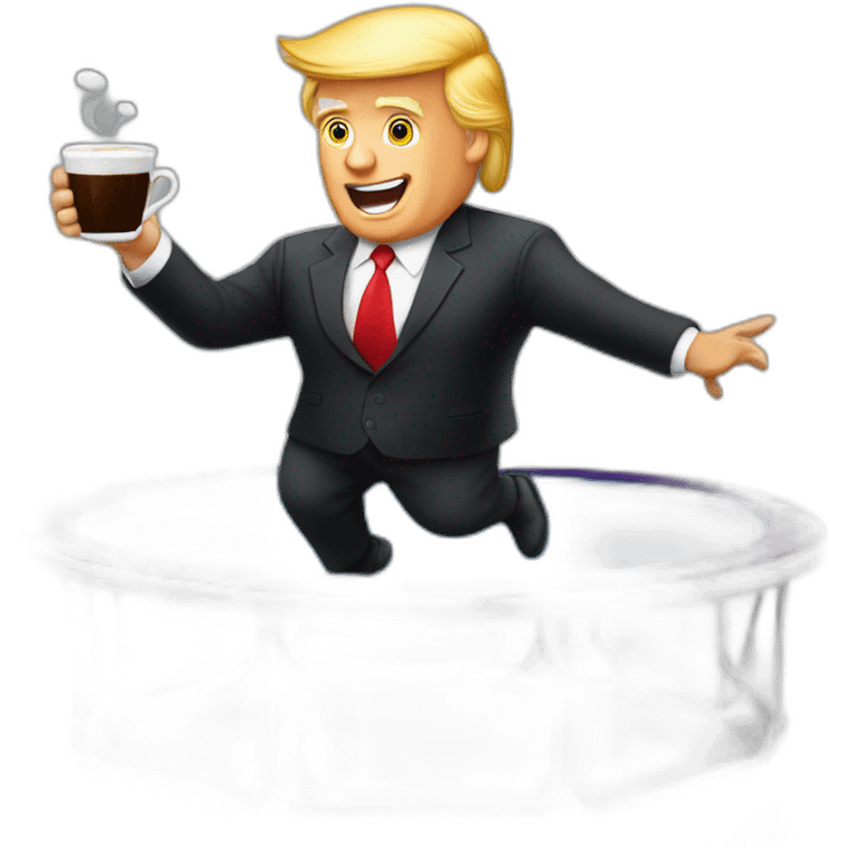 donald trump sur un trampoline avec du café à a la main emoji